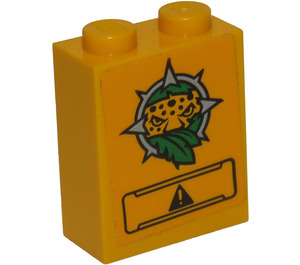 LEGO Brick 1 x 2 x 2 with Leopard Head, Leaves and Black Panel with Exclamation Mark  Sticker with Inside Stud Holder (3245)