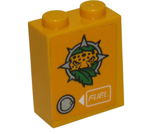 LEGO Brick 1 x 2 x 2 with Leopard Head, Leaves, Fuel Inlet and White Arrow and 'FUEL' Sticker with Inside Stud Holder (3245)