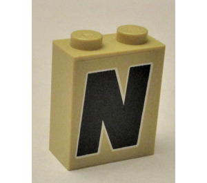 LEGO Backstein 1 x 2 x 2 mit "N" Aufkleber mit Innenbolzenhalter (3245)