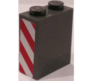 LEGO Brick 1 x 2 x 2 with Red and White Danger Stripes Left Sticker with Inside Axle Holder (3245)