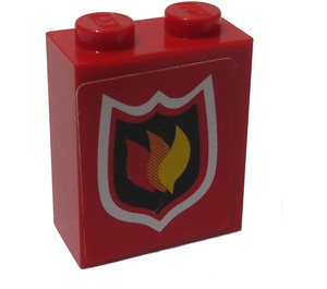 LEGO Brick 1 x 2 x 2 with Red and White Fire Shield Sticker with Inside Axle Holder (3245)