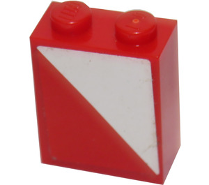 LEGO Brique 1 x 2 x 2 avec rouge et blanc Triangles (Droite) Autocollant avec support d'essieu intérieur (3245)