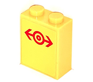 LEGO Brick 1 x 2 x 2 with Red Train Logo Sticker with Inside Axle Holder (3245)