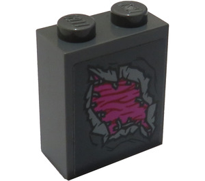 LEGO Brick 1 x 2 x 2 with Rip Exposing Abilisk Skin Pattern Facing Up Sticker with Inside Stud Holder (3245)