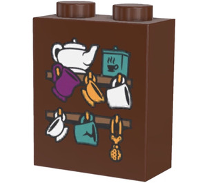 LEGO Brick 1 x 2 x 2 with Teapot and Mugs on Shelves Sticker with Inside Stud Holder