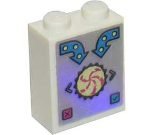 LEGO Brick 1 x 2 x 2 with Yellow circle in centre with dark pink spirals Sticker with Inside Stud Holder (3245)