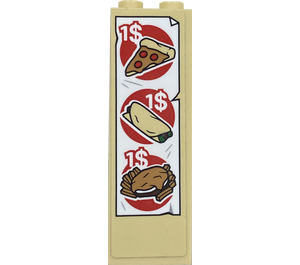 LEGO Brick 1 x 2 x 5 with $1 Pizza, $1 Burrito, and $1 Burger & Fries Menu Pattern Sticker with Stud Holder (2454)
