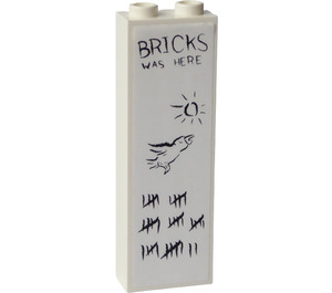 LEGO Klods 1 x 2 x 5 med "BRICKS WAS HERE", Fugl og Sun Klistermærke med Knops Holder (2454)