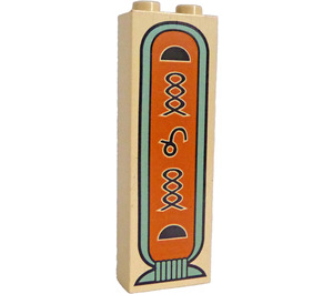 LEGO Brick 1 x 2 x 5 with Hieroglyphs and Two Black Half Circles (Top and Bottom) Pattern with Stud Holder (2454)