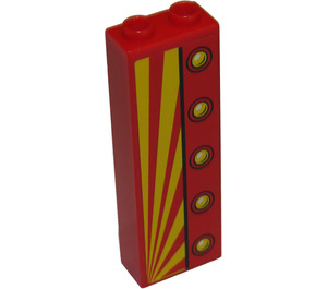 LEGO Brick 1 x 2 x 5 with Lights and Yellow/Red Angled Stripes (Left Side) Sticker with Stud Holder (2454)