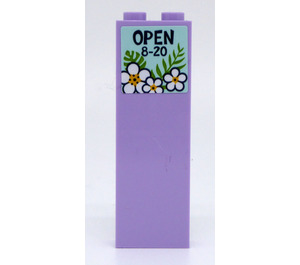 LEGO Steen 1 x 2 x 5 met 'OPEN 8-20' en Wit Bloemen Sticker met noppenhouder (2454)