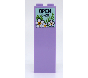 LEGO Brick 1 x 2 x 5 with 'OPEN 8-20' and White Flowers Sticker with Stud Holder (2454)