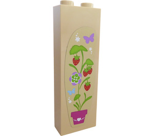 LEGO Brick 1 x 2 x 5 with strawberries plant and butterflies left Sticker with Stud Holder (2454)