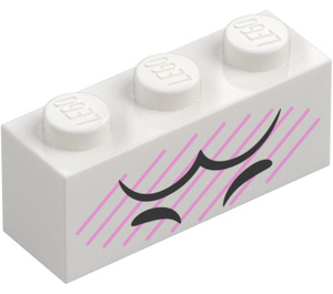 LEGO Brick 1 x 3 with Black Eyes, Eyebrows and Pink Lines (3622 / 107974)