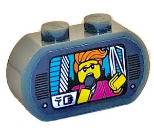 LEGO Brick 1 x 3 with Rounded Ends with TV Screen "NG" (Ninjago Language) Sticker (35477)
