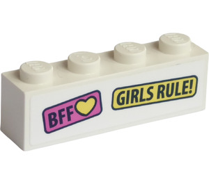 LEGO Brick 1 x 4 with 'BFF' and 'Girls Rule' Sticker (3010)