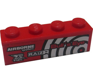 LEGO Brick 1 x 4 with 'Bull's Eye', 'RAIZR', 'AIRBORNE spoilers' and 'XR FUEL' (Model Left Side) Sticker (3010)