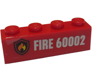 LEGO Brick 1 x 4 with Fire Badge and 'FIRE 60002' Sticker (3010)