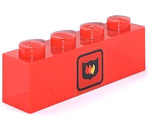 LEGO Brick 1 x 4 with fire logo in black outlined red square Sticker (3010)