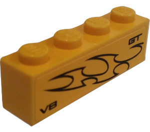 LEGO Brick 1 x 4 with GT V8 and Flames (Right) Sticker (3010)