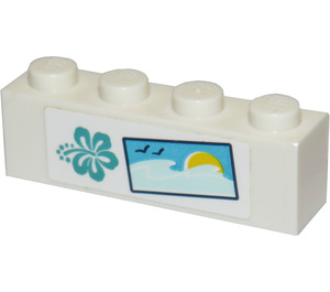 LEGO Brick 1 x 4 with Hibiscus Flower, 2 Birds, Water and Sun Sticker (3010)