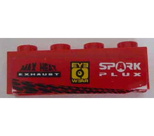 LEGO Brick 1 x 4 with 'MAX HEAT EXHAUST' and 'EYE WEAR' and 'SPARK PLUX' Sticker (3010)