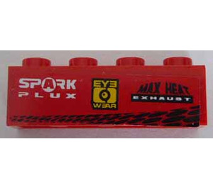 LEGO Brick 1 x 4 with 'SPARK PLUX' and 'EYE WEAR' and 'MAX HEAT EXHAUST'  Sticker (3010)