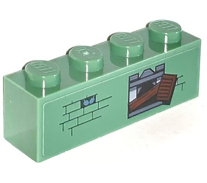 LEGO Brick 1 x 4 with Wall with nailed up Window Sticker (3010)