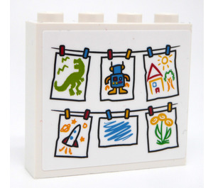 LEGO Brick 1 x 4 x 3 with Drawing of Children Pinned to a Thread Sticker (49311)