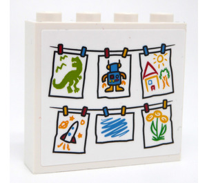 LEGO Steen 1 x 4 x 3 met Drawing of Children Pinned to een Thread Sticker (49311)