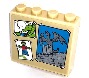 LEGO Steen 1 x 4 x 3 met Gargoyle, Draak, Hulk Posters both sides stickered (49311)