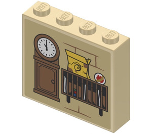 LEGO Backstein 1 x 4 x 3 mit Grandfather Clock, Post Slots und 'Eule Post' Logo (Both Sides) Aufkleber (49311)
