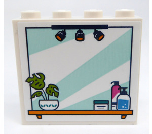 LEGO Brick 1 x 4 x 3 with Mirror, Spotlights, Plant, Bottles and Photos on the Back Sticker (49311)