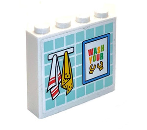 LEGO Backstein 1 x 4 x 3 mit Towels, 'Wash your Hände' / Children Paintings Aufkleber (49311)