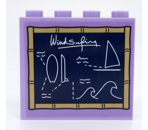 LEGO Brick 1 x 4 x 3 with 'Windsurfing' and Drawing on a Blackboard Sticker (49311)