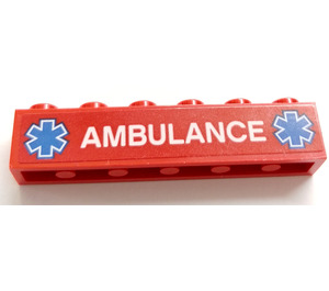 LEGO Brick 1 x 6 with 'Ambulance' and EMT Stars Sticker (3009)