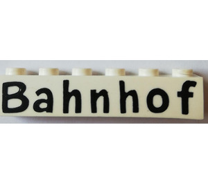 LEGO Brick 1 x 6 with "Bahnhof" without Bottom Tubes, with Cross Supports