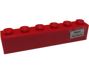 LEGO Brick 1 x 6 with 'Basel - Hamburg' on Right Side Sticker (3009)
