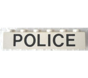 LEGO Steen 1 x 6 met Zwart "Politie" Sans-Serif (3009)