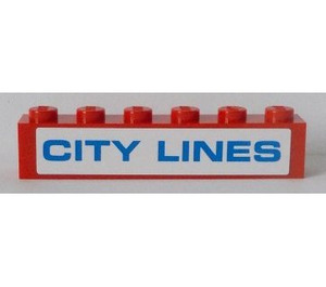 LEGO Brick 1 x 6 with Blue 'CITY LINES' on White Background Sticker (3009)