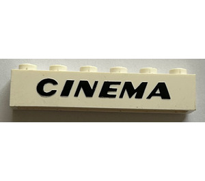 LEGO Brick 1 x 6 with "CINEMA" without Bottom Tubes, with Cross Supports