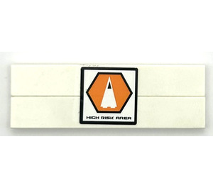 LEGO Brick 1 x 6 with 'HIGH RISK AREA' and Orange Hexagon with Black Border and White Triangle