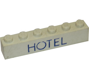 LEGO Palikka 1 x 6 jossa "HOTEL" ilman pohjaputkia, ristituilla