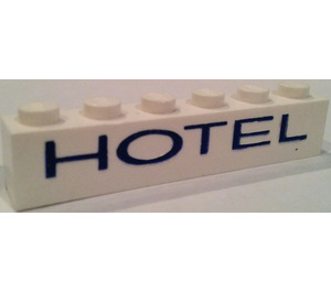 LEGO Brick 1 x 6 with "HOTEL" without Bottom Tubes, with Cross Supports