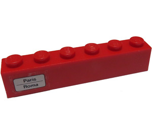 LEGO Brick 1 x 6 with 'Paris - Roma' on Left Side Sticker (3009)