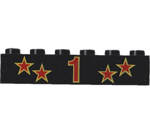 LEGO Brick 1 x 6 with Red and Yellow Stars and 1 (3009)