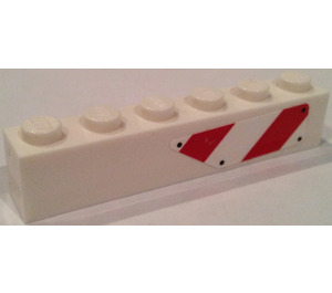 LEGO Brick 1 x 6 with Red/White Hazard Striped Cut-Off Rectangle (Left Side) Sticker (3009)