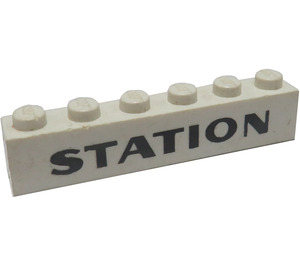 LEGO Brick 1 x 6 with "STATION" without Bottom Tubes, with Cross Supports