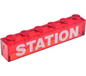 LEGO Brick 1 x 6 with White Bolded "STATION" without Bottom Tubes (3067)