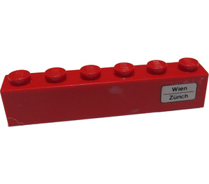 LEGO Brick 1 x 6 with 'Wien - Zurich' on Right Side Sticker (3009)